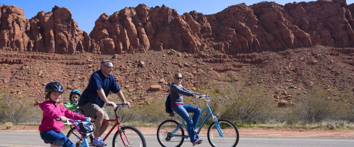 Family bike riding in Nevada