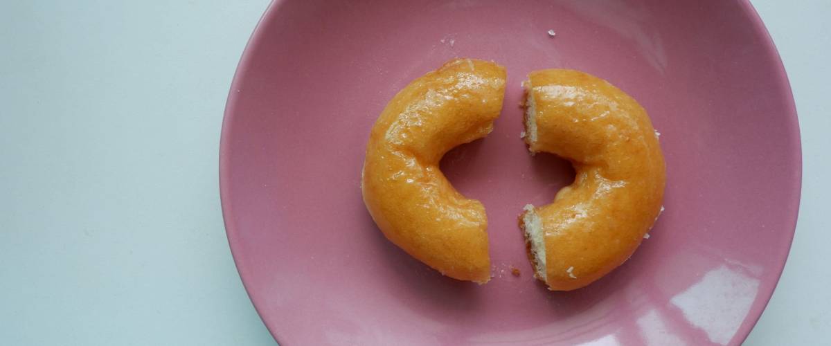 Top eye view close-up two pieces donuts