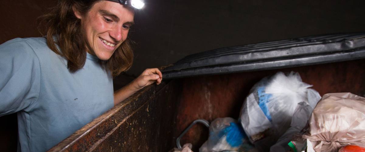 Recycling a grocery store's waste food by harvesting out of the garbage dumpster
