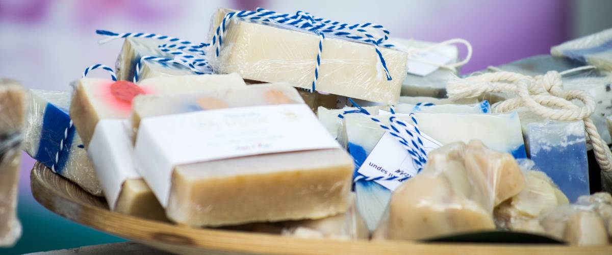 Fancy soaps in soapdish