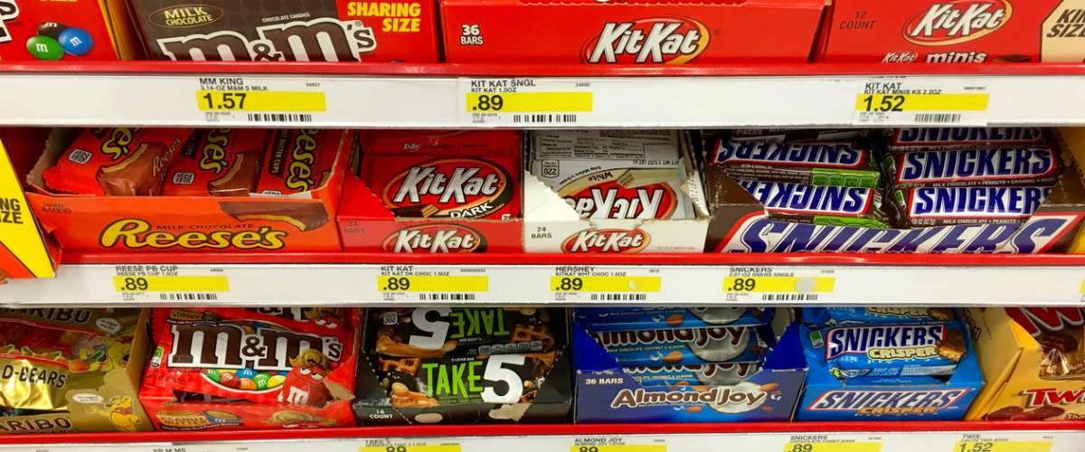 Candy in the check out at a grocery store impulse buy section