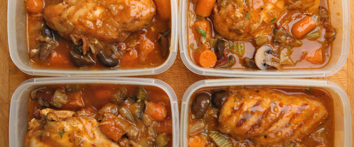 Chicken and vegetable meal portioned ready for being frozen