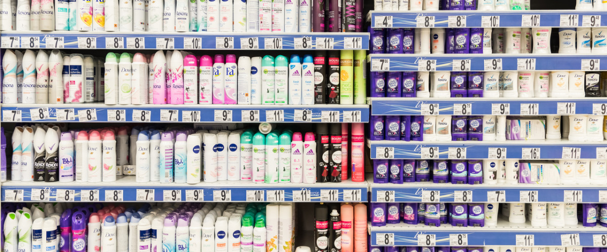 Women's hygiene products on shelf at a store