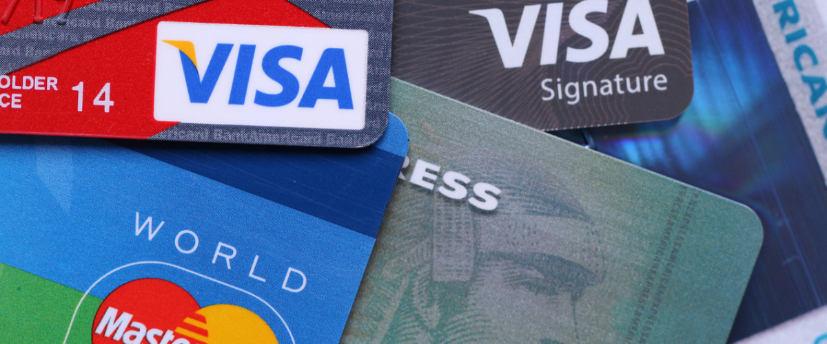 Photo of assorted credit cards from major brands