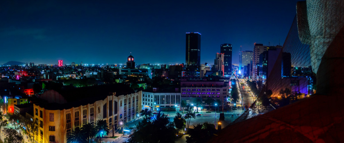 Downtown Mexico City skyline at night