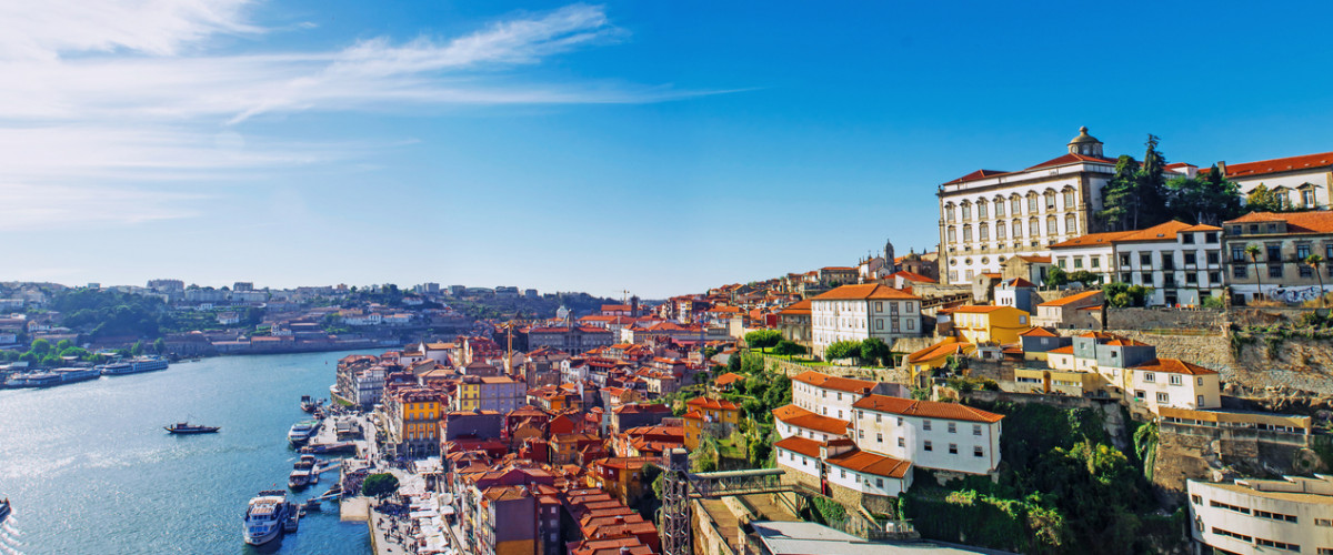 Downtown Mexico Porto, Portugal old town skyline from Dom Luis bridge on the Douro River.City skyline at night