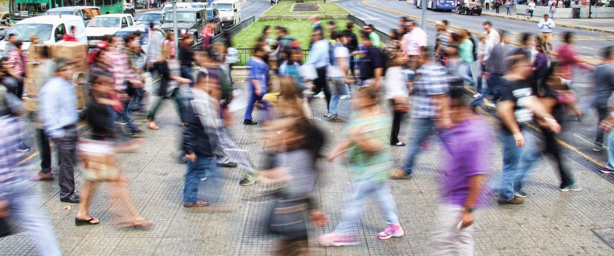 Walking in a crowd busy and blurry