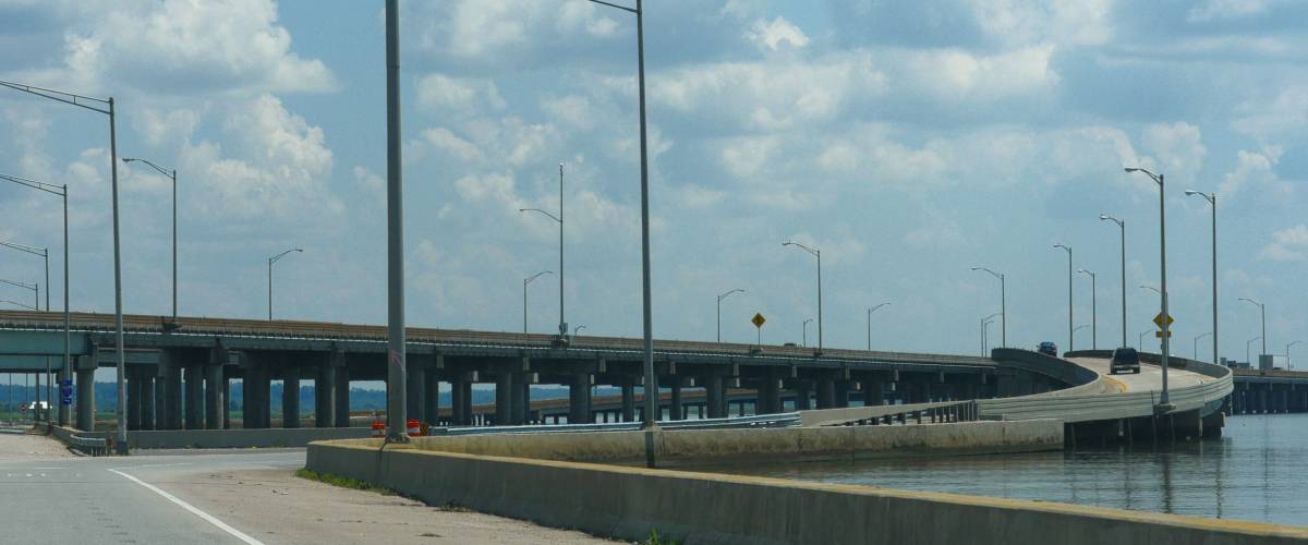 MOBILE, ALABAMA—AUGUST 2015: Bridges and overpass near the USS Alabama Battleship Memorial Park.