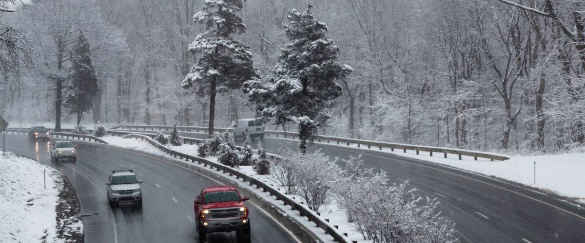 New Canaan, CT, USA - March 10, 2017: Traffic on the Merritt interstate highway on March 10, 2017, in New Canaan Connecticut
