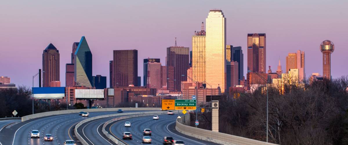 Dallas downtown skyline in the evening, Texas