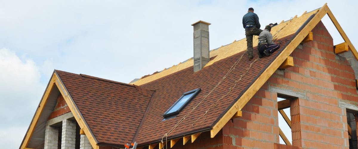 Roofing Construction and Building New Brick House with Modular Chimney, Skylights, Attic, Dormers and Eaves.