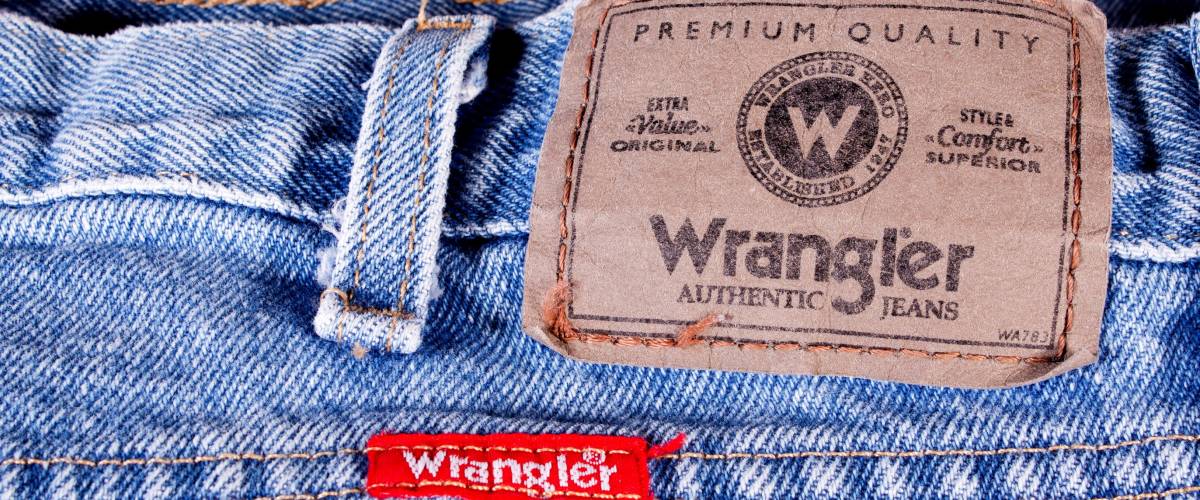 RIVER FALLS,WISCONSIN-JANUARY 20,2014: A pair of Wrangler jeans, The Wrangler brand is owned by VF Corporation of Greensboro, North Carolina.