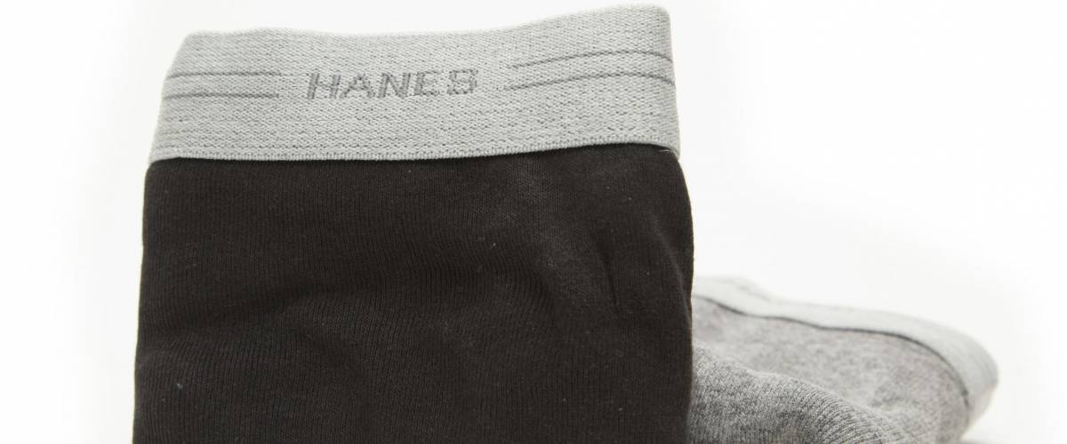 Toronto, Canada - January 28 2015 : Pair of Folded Cotton Hane's Brand Men's Boxer Briefs Underwear shown on a bright background