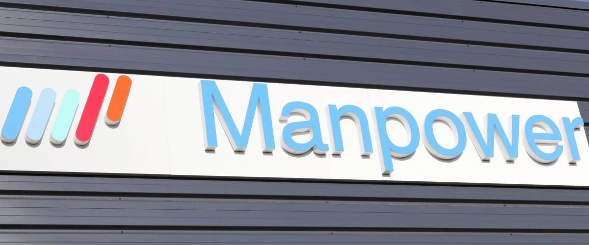 Dax, France - June 5, 2017: Manpower logo on a wall. ManpowerGroup is the third-largest staffing firm in the world behind Swiss firm Adecco and Dutch firm Randstad