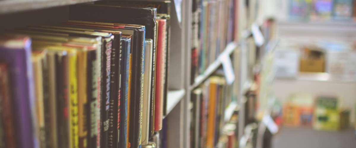 books on shelf in library