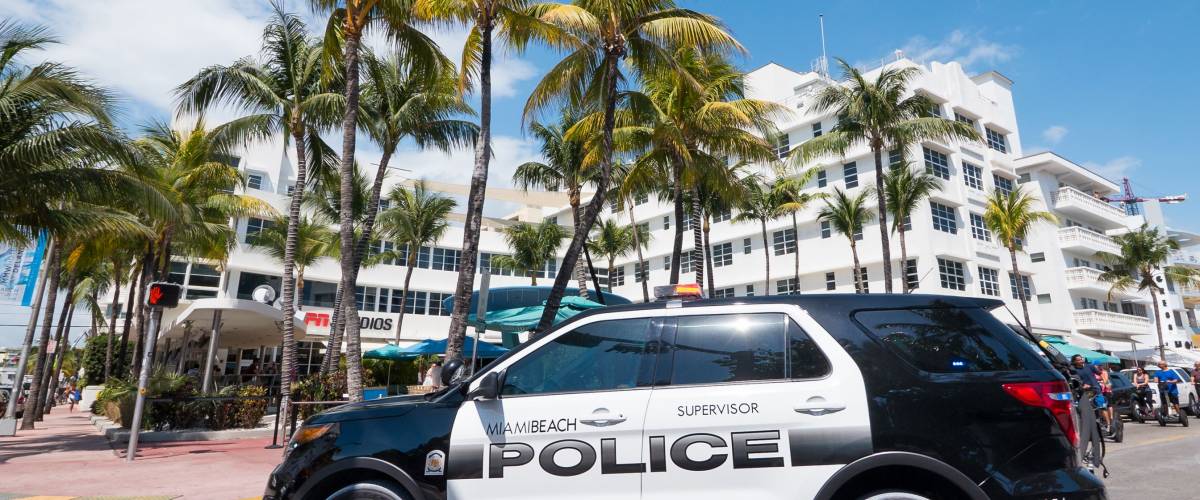 MIAMI, USA - MARCH 14, 2016: Police car in Ocean Drive in South Beach.