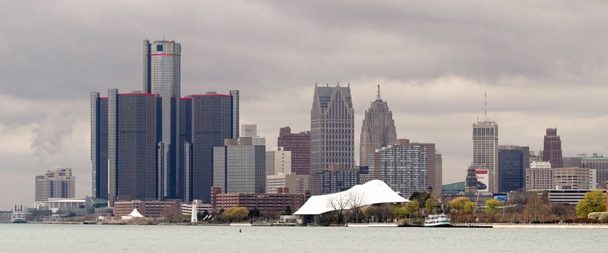 Long Panoramic Detroit Michigan River Downtown City Skyline