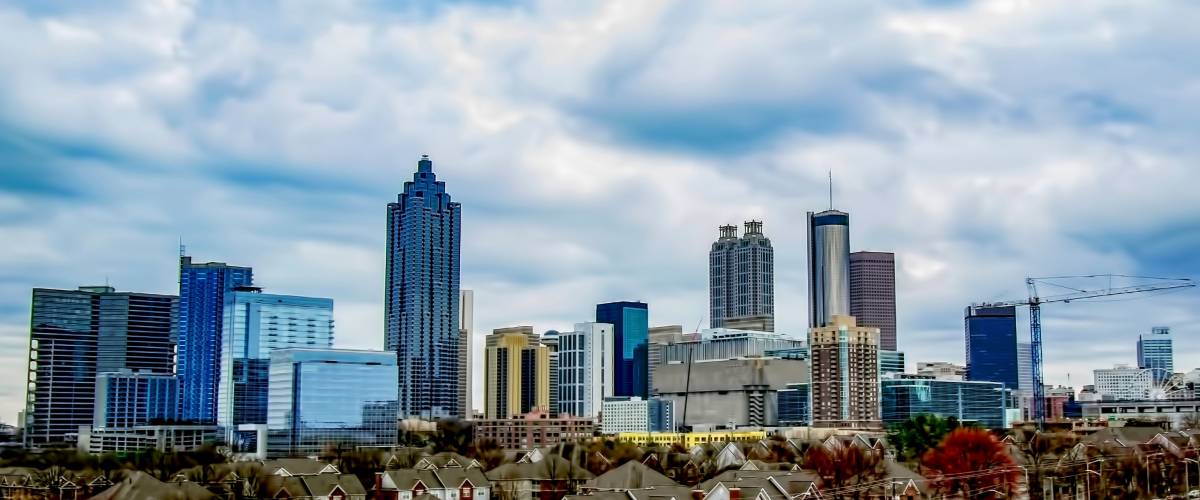 View of Downtown Atlanta skyline Cityscape on a Cloudy Day.