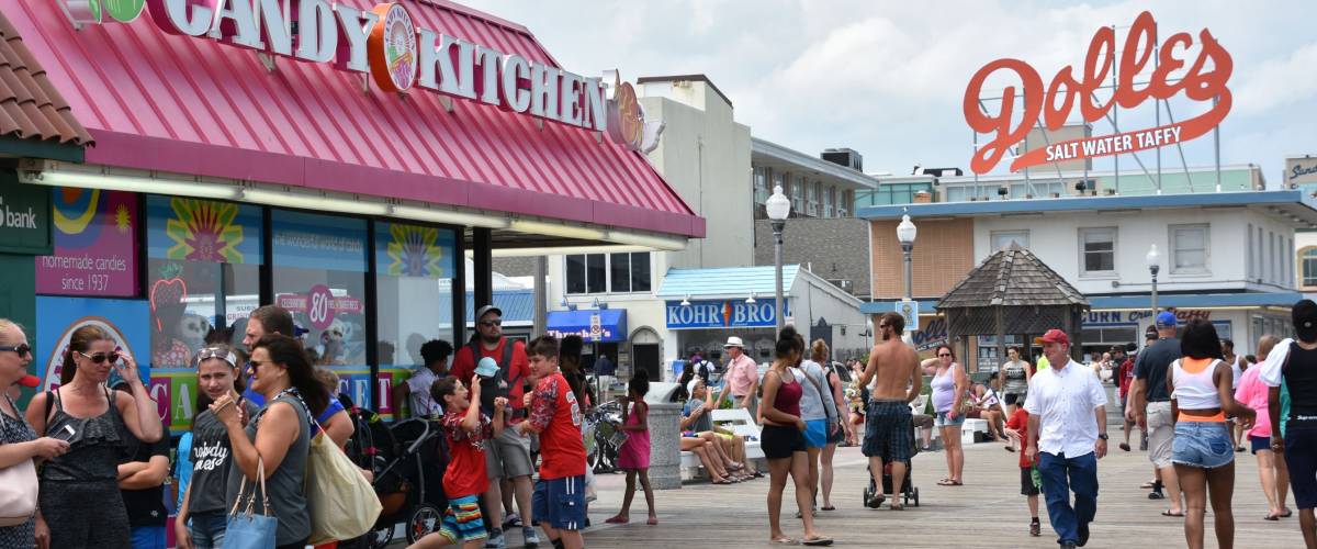 REHOBOTH BEACH, DELAWARE - JUL 1: Boardwalk at Rehoboth Beach in Delaware, as seen on July 1, 2017. It is a popular regional vacation destination.