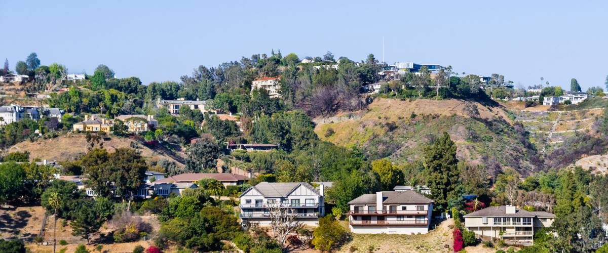 Scattered houses on one of the hills of Bel Air neighborhood, Los Angeles, California