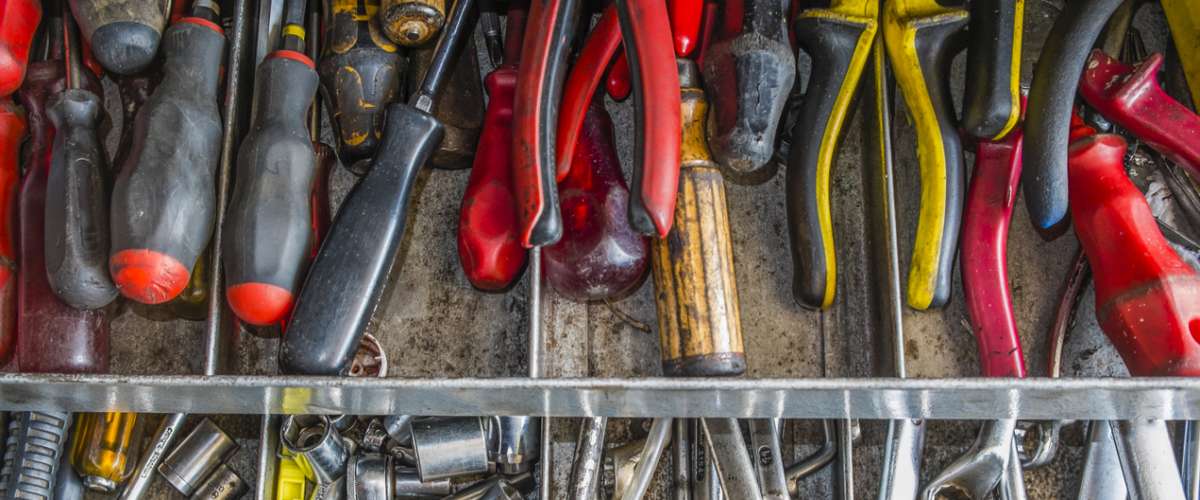 tool box with different used old tools