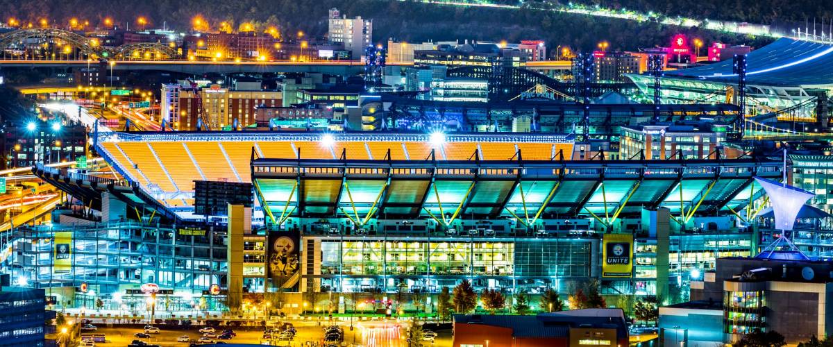 PITTSBURGH - NOVEMBER 10, 2016: Heinz Field stadium by night. Heinz Field stadium serves as the home to the Pittsburgh Steelers and Pittsburgh Panthers football teams.