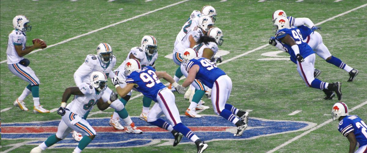 Miami Dolphins Defense protecting the quarterback against Buffalo Bills at Ralph Wilson Stadium, December 9, 2007