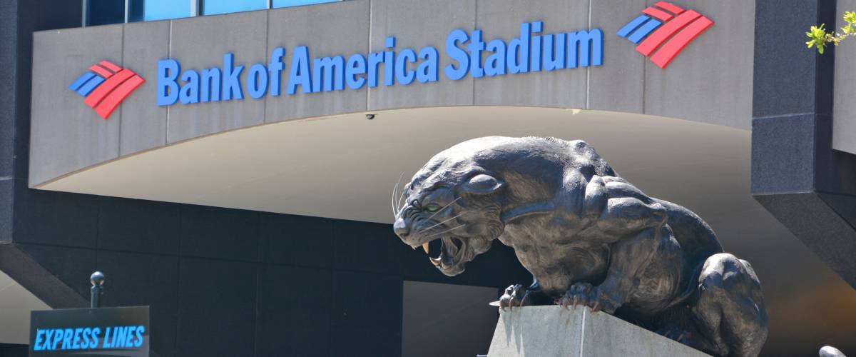 CHARLOTTE NC USA JUNE 20 2016: Bank of America Stadium is a 75,412-seat football stadium in Charlotte, USA. It is the home facility and headquarters of the Carolina Panthers NFL franchise