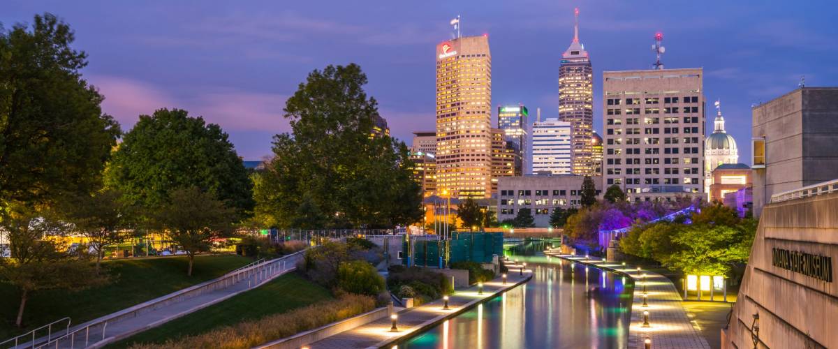indianapolis,indiana,usa-09-13-17, beautiful indiannapolis skyline with reflection on water.