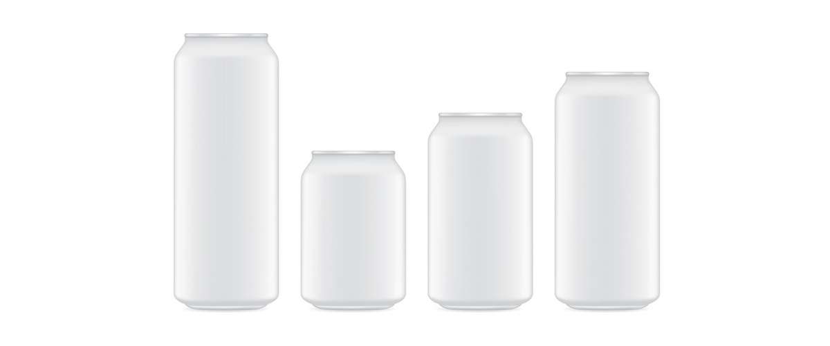 Four different sizes of aluminum soda cans