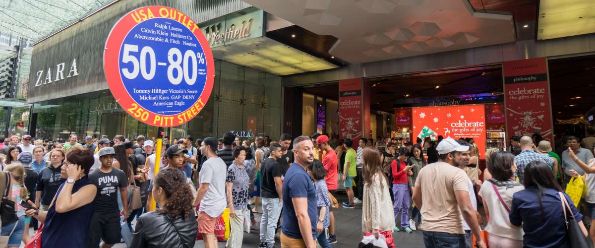 Crowd of people shopping on Boxing Day