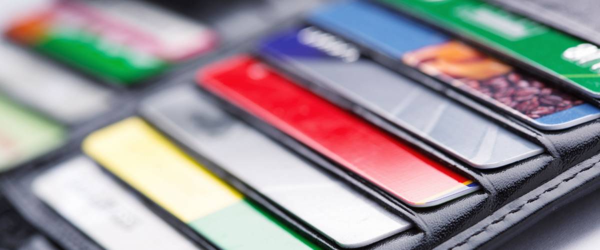 Black leather wallet with credit and discount cards