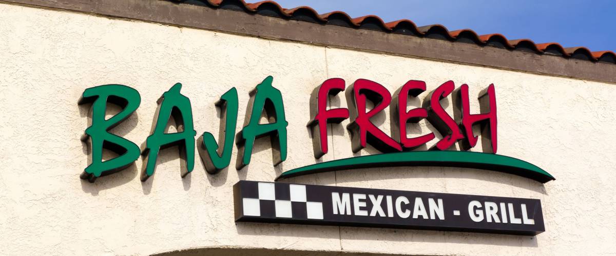 NORTHRIDGE, CA/USA - DECEMBER 19, 2014: Baja Fresh Mexican Grill restaurant exterior. Baja Fresh is a chain of fast-casual Tex Mex restaurants headquartered in Irvine, California.