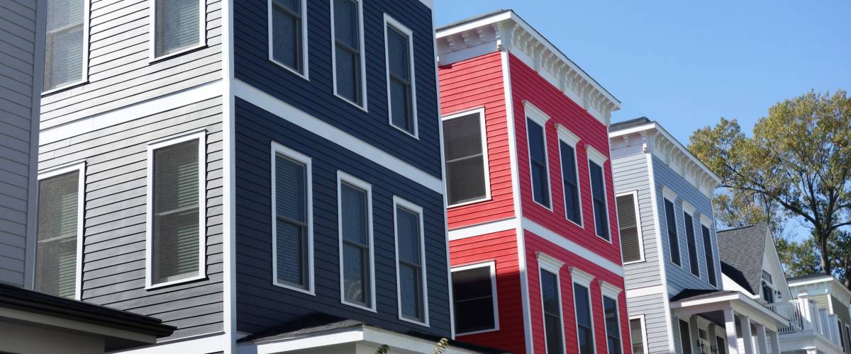 Newly built colorful homes near downtown Raleigh NC