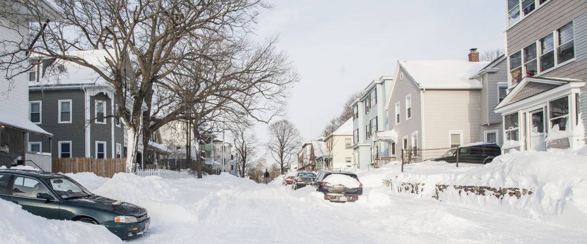 WORCESTER, MA - FEB 9: A Worcester city street during the aftermath and cleanup of the blizzard of 2013 on February 9, 2013 in Worcester, Massachusetts. Snowfall totaled 28 inches