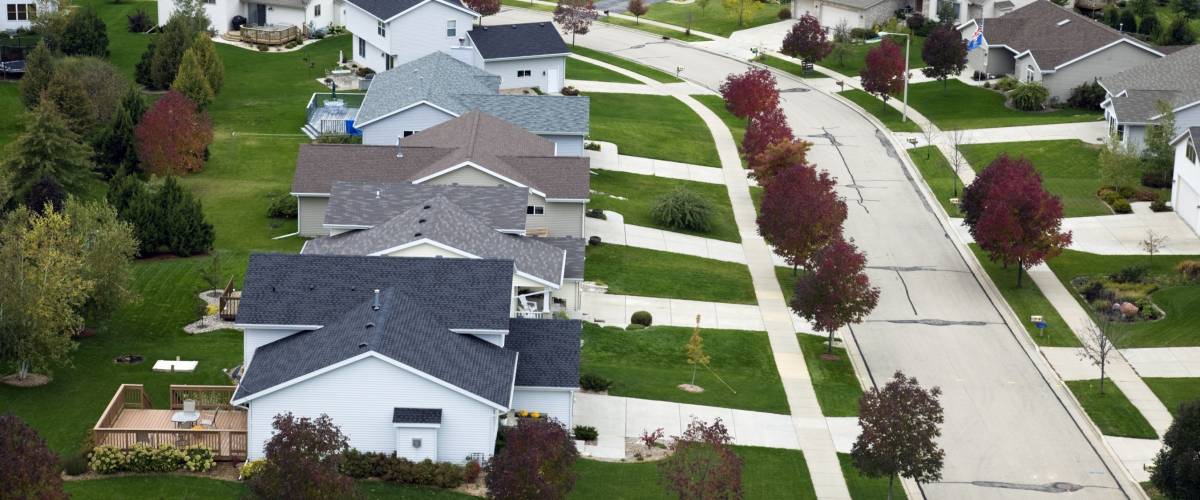 Suburban life - aerial photo. Autumnal, overcast day.