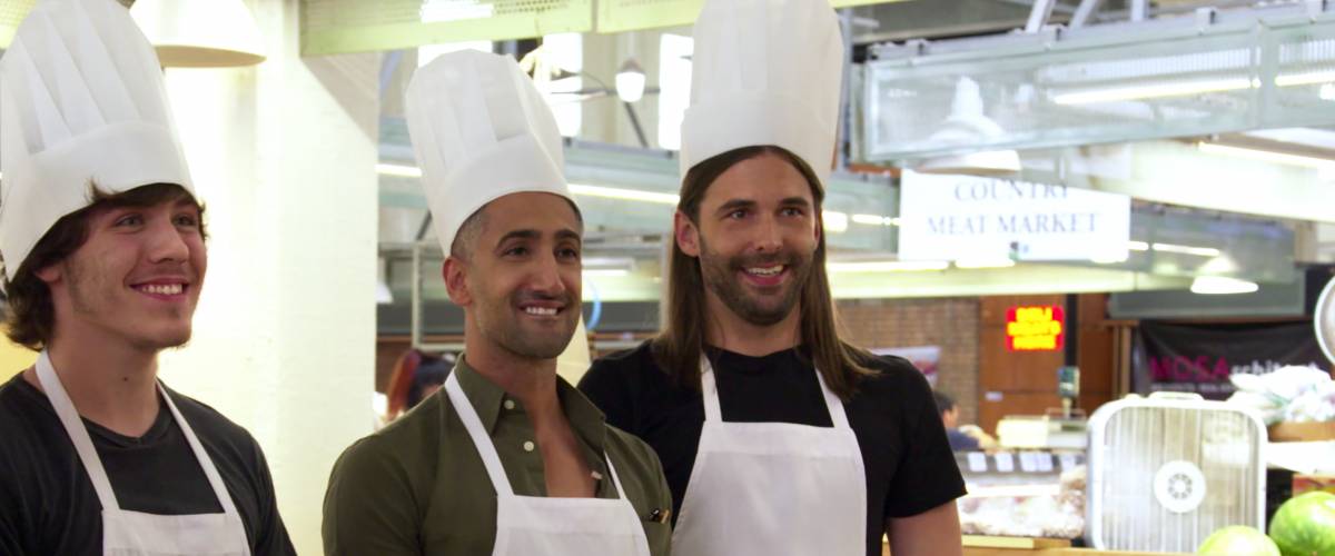 Jonathan Van Ness with Sean Van Meter and Tan France, in Queer Eye Season 2, Episode 7