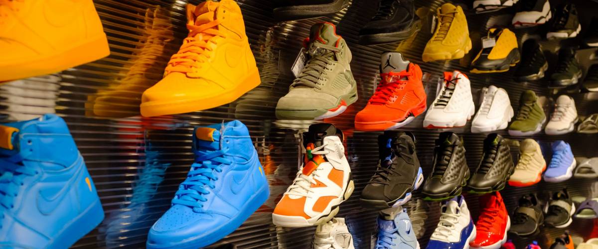 SINGAPORE-21 JAN 2017: Nike Jordan series basketball shoes display in shopping mall