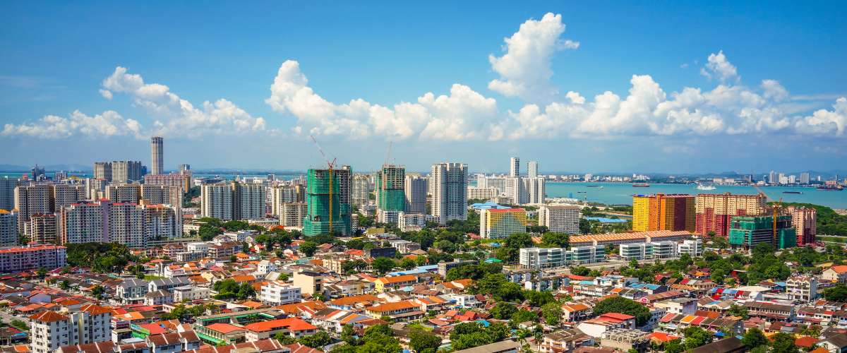 The aerial landscape view of the city during afternoon - Penang, Malaysia.