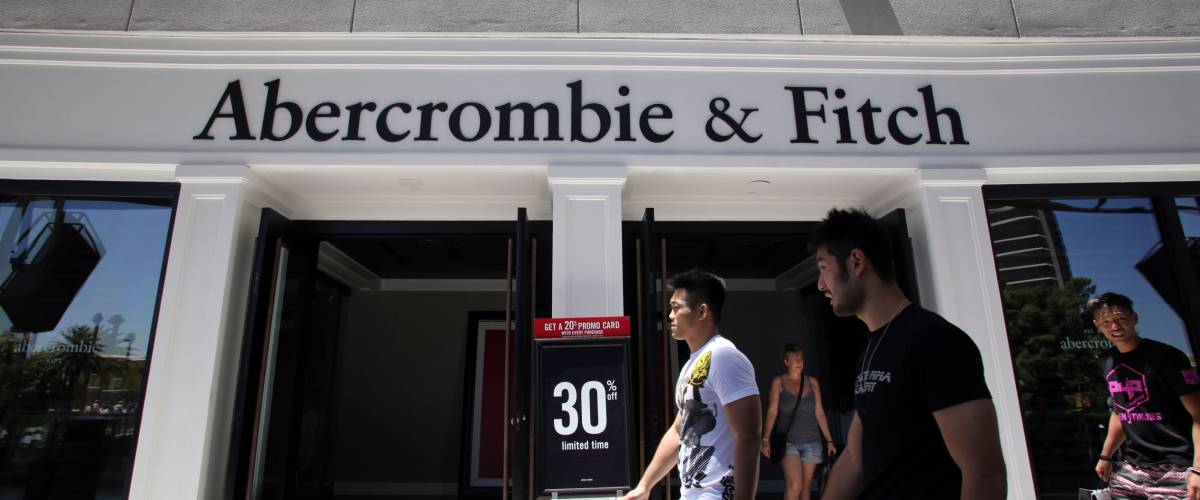 LAS VEGAS, NEVADA - FRI. JUNE 27, 2014: Shoppers walk past an Abercrombie & Fitch clothing store in Las Vegas, Nevada, on Friday, June, 27, 2014.