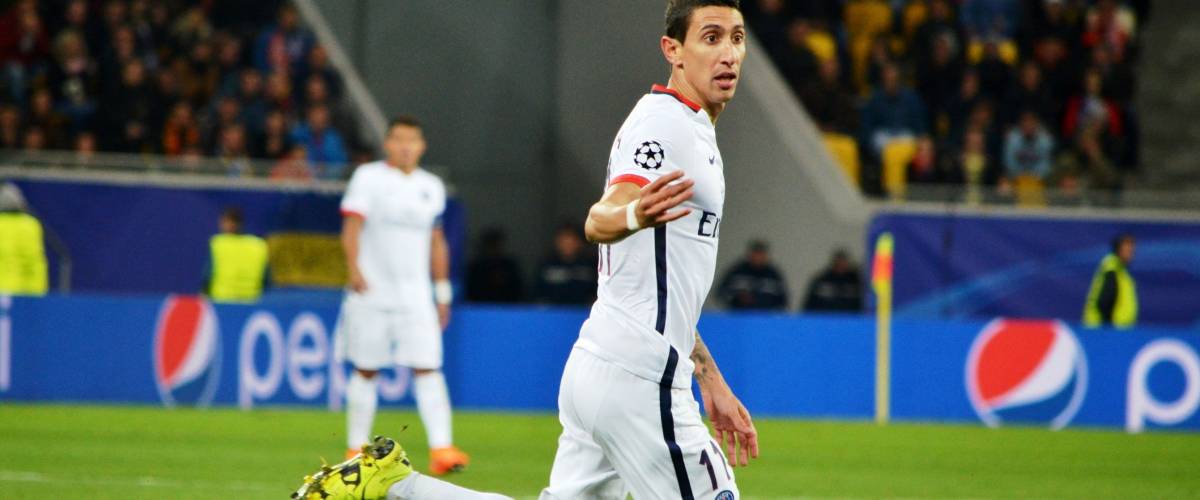 LVIV, UKRAINE - SEP 30: Angel Di Maria in action during the UEFA Champions League match between Shakhtar vs PSG (Paris Saint-Germain), 30 September 2015, Arena Lviv, Lviv, Ukraine