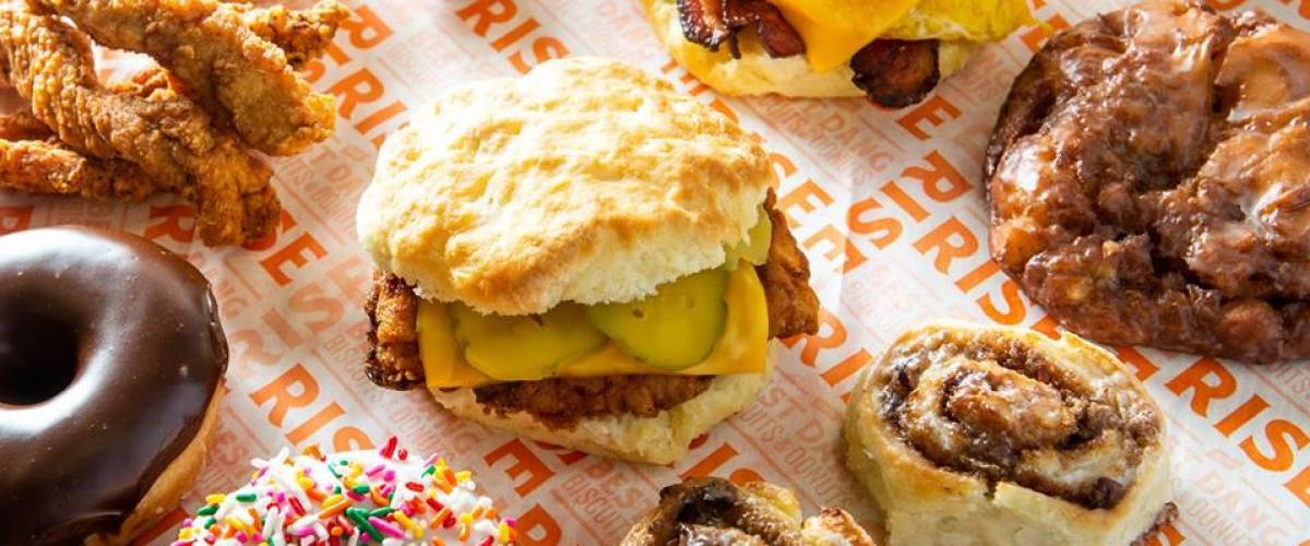 An assortment of foods available at Rise Biscuits Donuts
