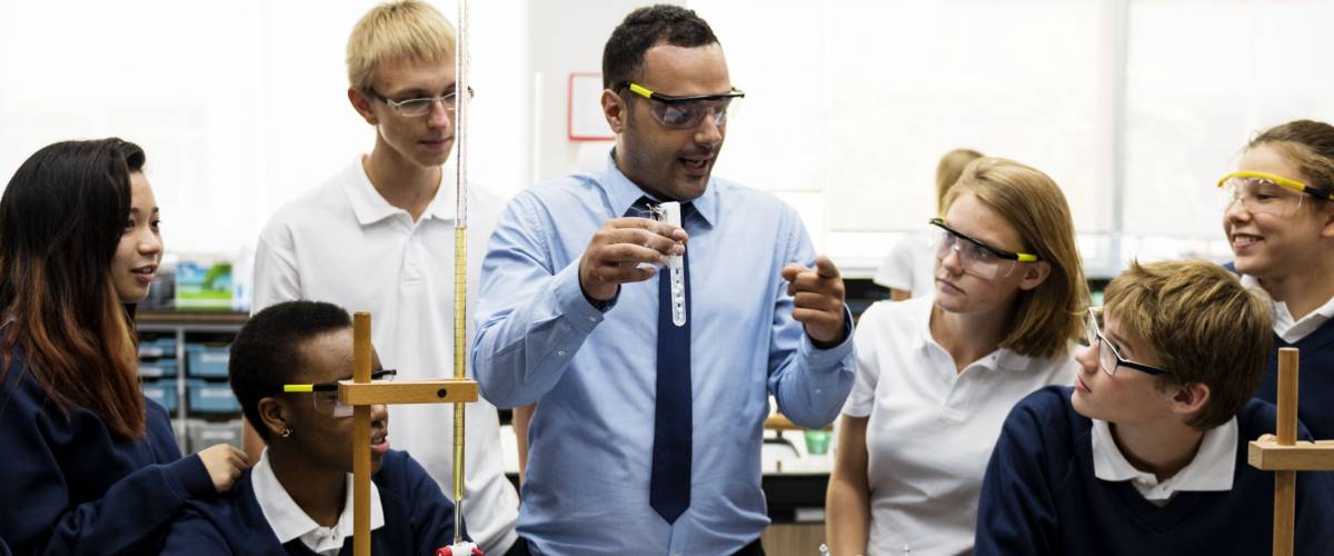 Group of students laboratory lab in science classroom