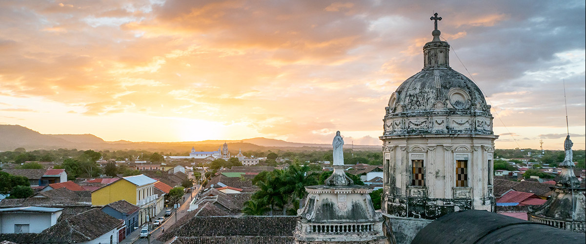 Sunset in Granada with a Church in the background, Nicaragua