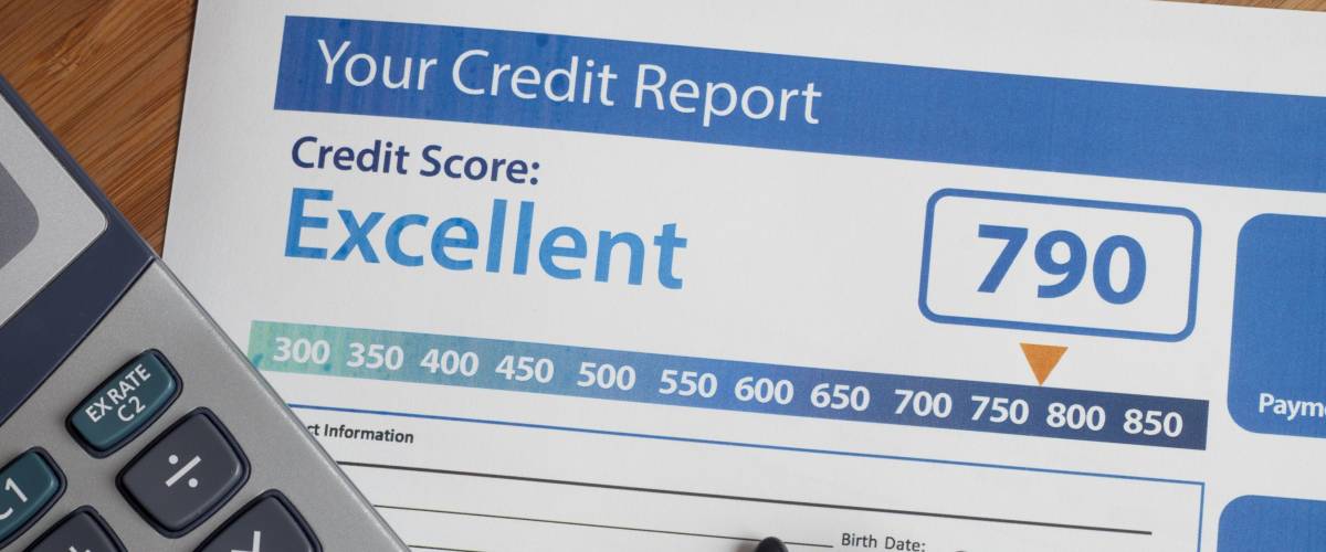 Credit report with score on a desk