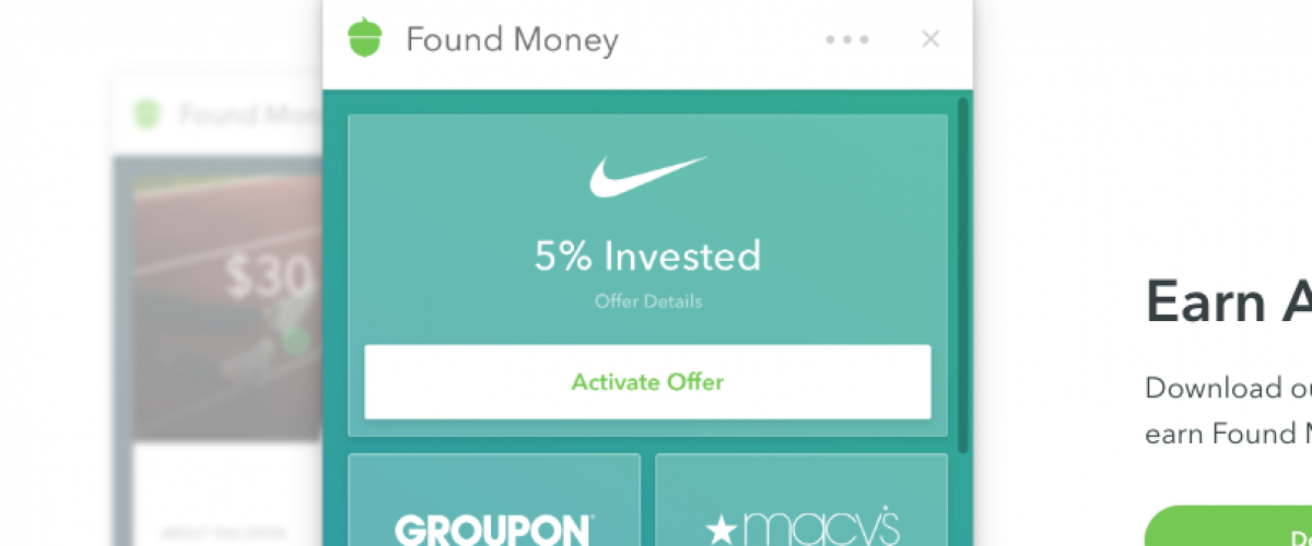 Demonstration of how Found Money by Acorns looks in the app.