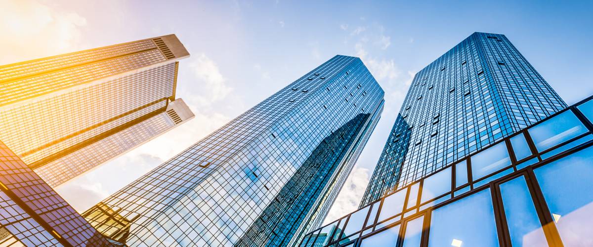 Bank skyscrapers in an urban downtown