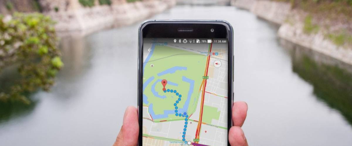 A phone screen showing walking tour guide
