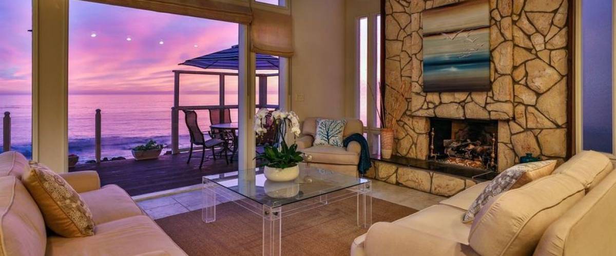 Sunset view from the living room of Malibu home recently sold by Barry Williams of The Brady Bunch