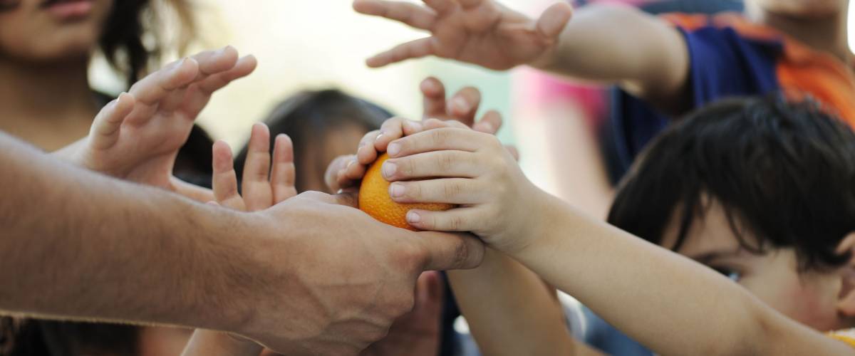 Humanitarian food for poor children in refugee camp